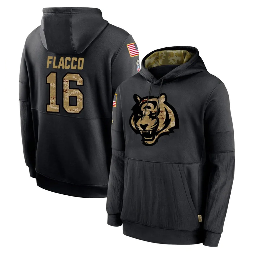 tocy C.Bengals #16 Joe Flacco Player Black Salute to Service Pullover Hoodies Limited Stitched Jerseys