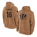 tocy C.Bengals #16 Joe Flacco Player Brown Salute to Service Pullover Hoodie Limited Stitched Jerseys
