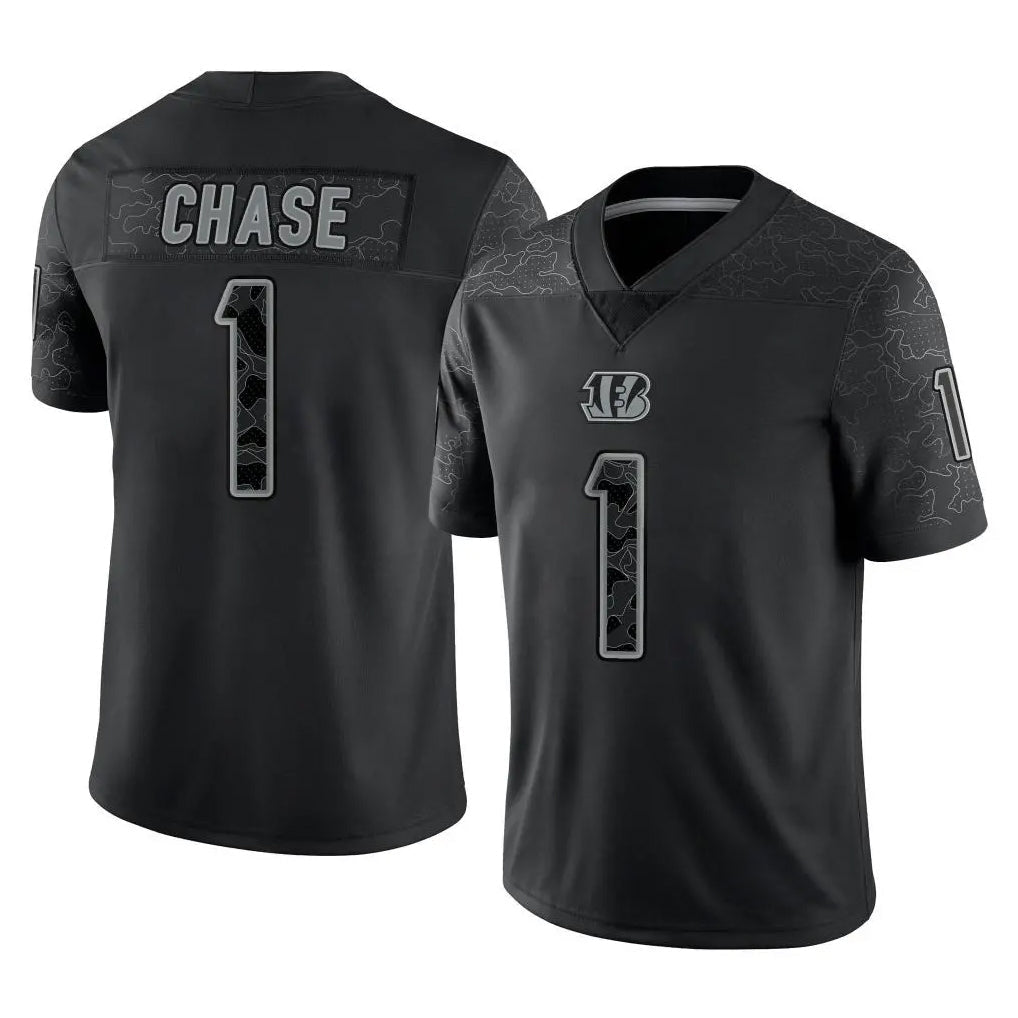tocy C.Bengals #1 Ja'Marr Chase Player Black Reflective Limited Game Stitched Jerseys