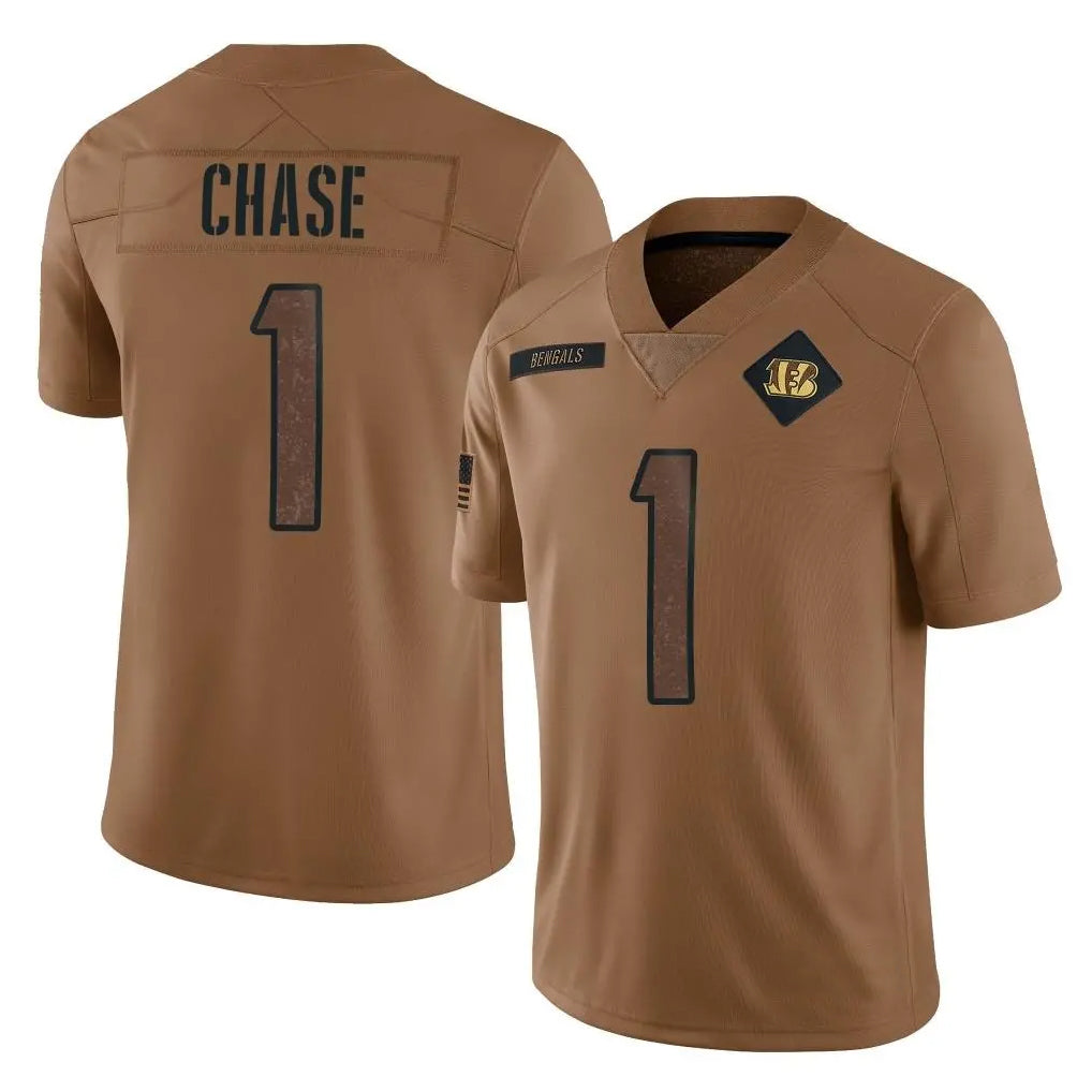 tocy C.Bengals #1 Ja'Marr Chase Player Brown Salute to Service Limited Stitched Jerseys
