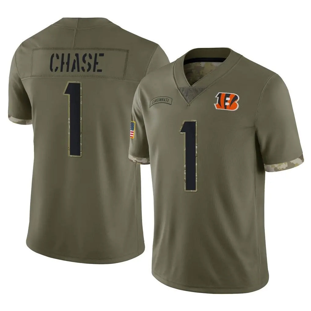 tocy C.Bengals #1 Ja'Marr Chase Player Olive Salute to Service Limited Game Stitched Jerseys