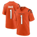 tocy C.Bengals #1 Ja'Marr Chase Player Orange Home Game Stitched Jerseys