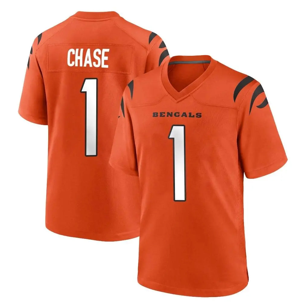 tocy C.Bengals #1 Ja'Marr Chase Player Orange Home Game Stitched Jerseys