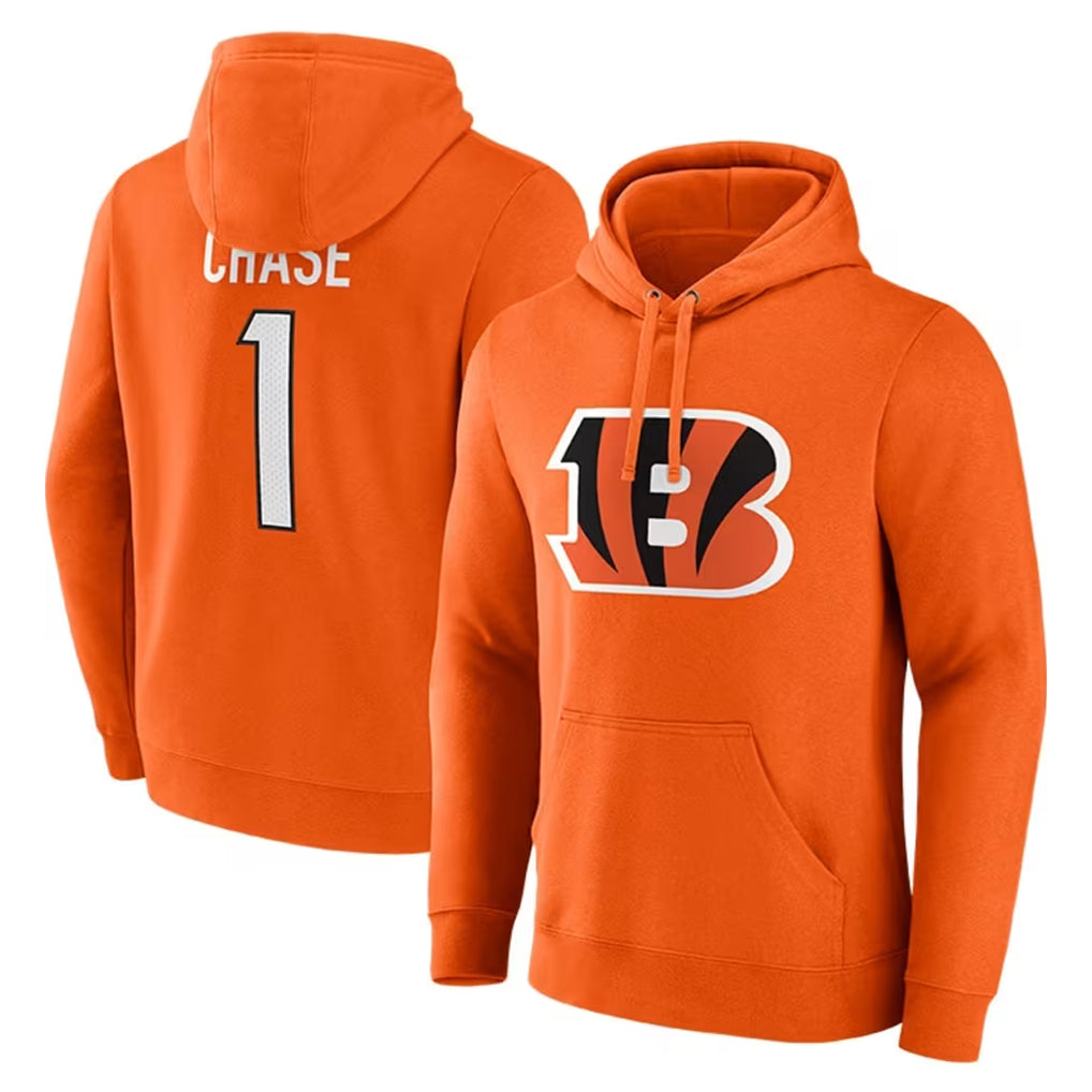 tocy C.Bengals #1 Ja'Marr Chase Player Orange Salute to Service Pullover Hoodie Limited Stitched Jerseys