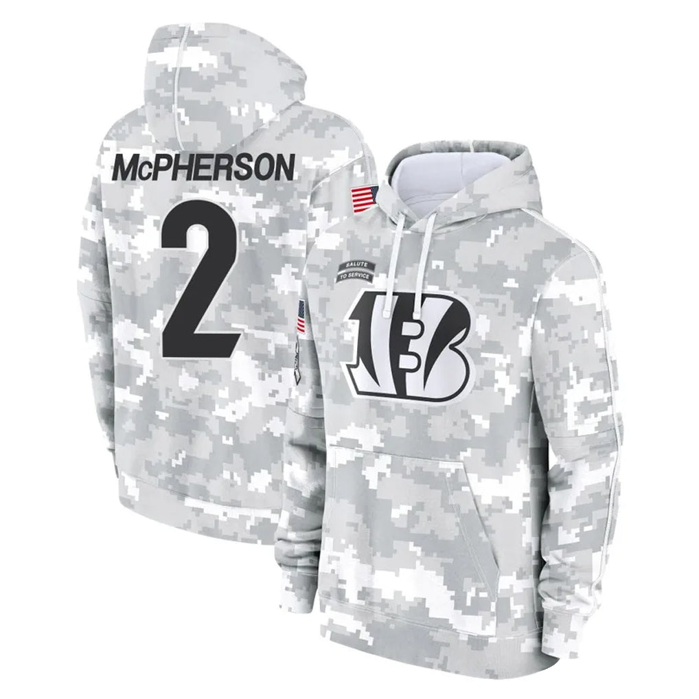 tocy C.Bengals #2 Evan McPherson Player Arctic Camo Salute to Service Pullover Hoodie Limited Stitched Jerseys