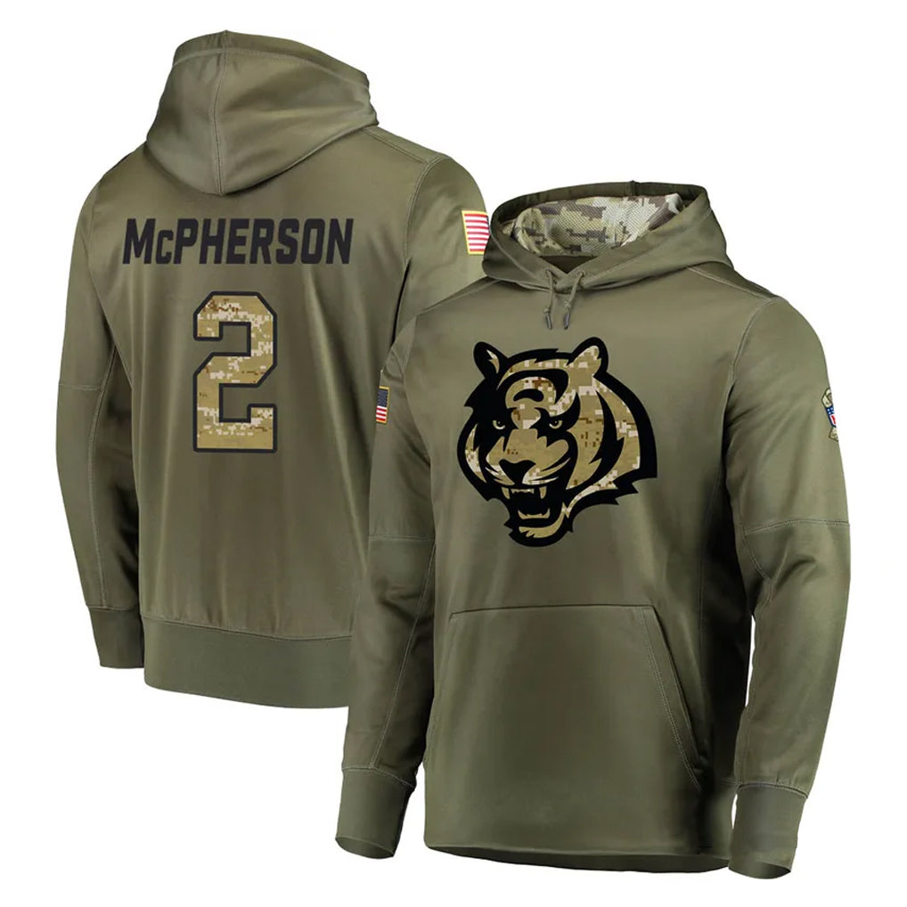 tocy C.Bengals #2 Evan McPherson Player Olive Salute to Service Pullover Hoodies Home Game Stitched Jerseys