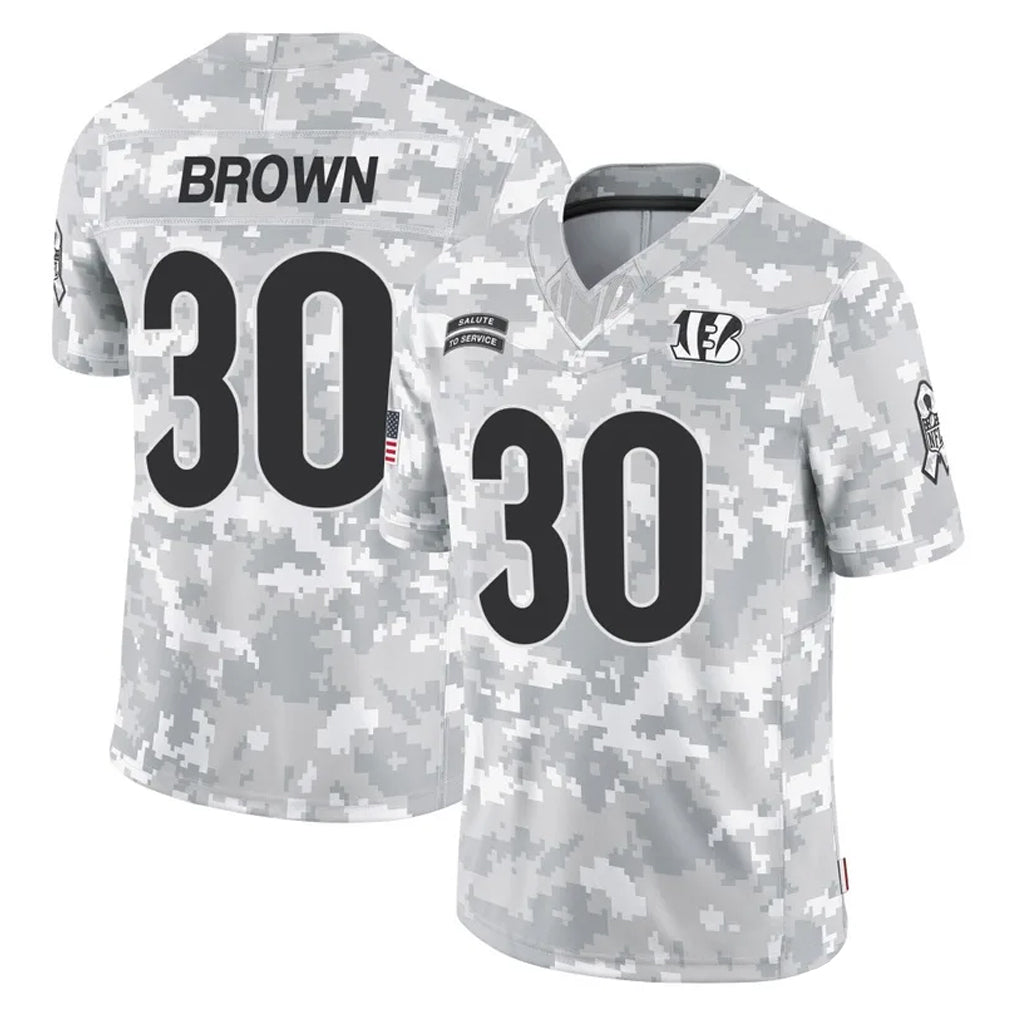 tocy C.Bengals #30 Chase Brown Player Arctic Camo Salute to Service Limited Stitched Jerseys