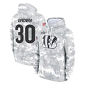 tocy C.Bengals #30 Chase Brown Player Arctic Camo Salute to Service Pullover Hoodie Limited Stitched Jerseys