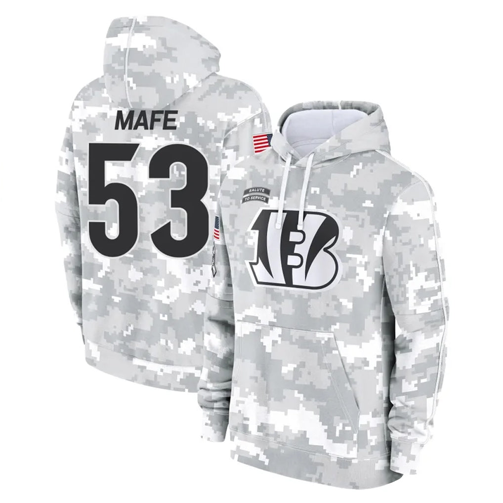 tocy C.Bengals #53 Boye Mafe Player Arctic Camo Salute to Service Pullover Hoodie Limited Stitched Jerseys