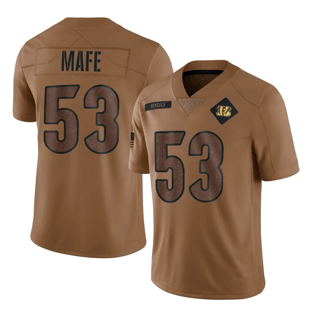 tocy C.Bengals #53 Boye Mafe Player Brown Salute to Service Limited Stitched Jerseys