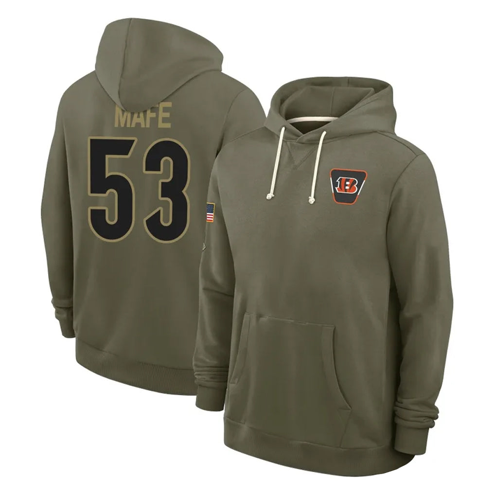 tocy C.Bengals #53 Boye Mafe Player Olive Salute to Service Pullover Hoodies Limited Stitched Jerseys