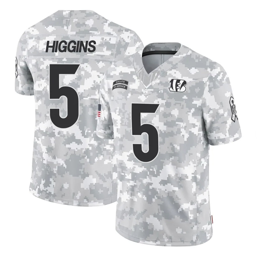 tocy C.Bengals #5 Tee Higgins Player Arctic Camo Salute to Service Limited Stitched Jerseys
