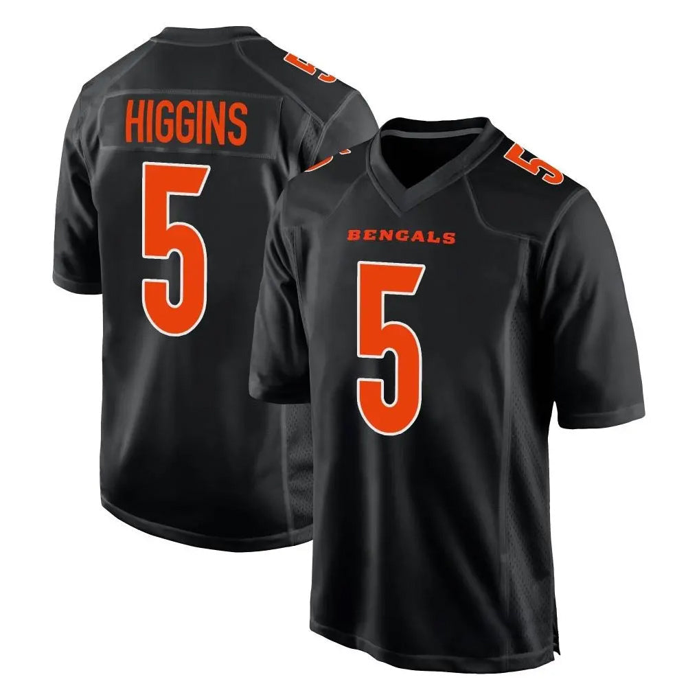 tocy C.Bengals #5 Tee Higgins Player Black Fashion Game Stitched Jerseys