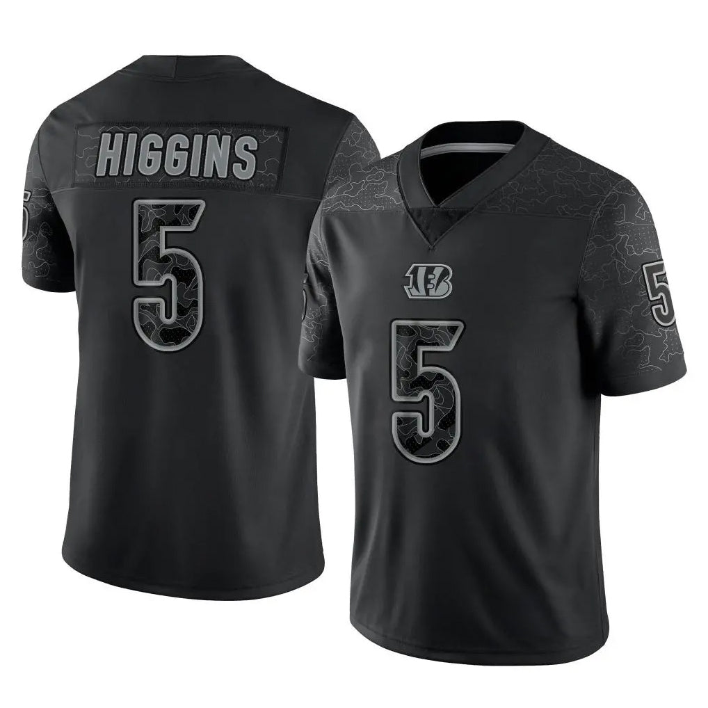 tocy C.Bengals #5 Tee Higgins Player Black Reflective Limited Game Stitched Jerseys