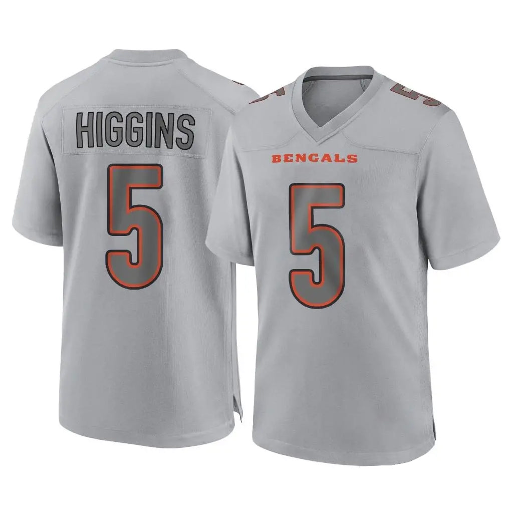 tocy C.Bengals #5 Tee Higgins Player Gray Atmosphere Fashion Game Stitched Jerseys