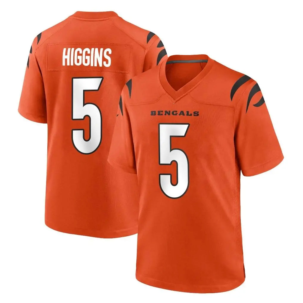 tocy C.Bengals #5 Tee Higgins Player Orange Home Game Stitched Jerseys