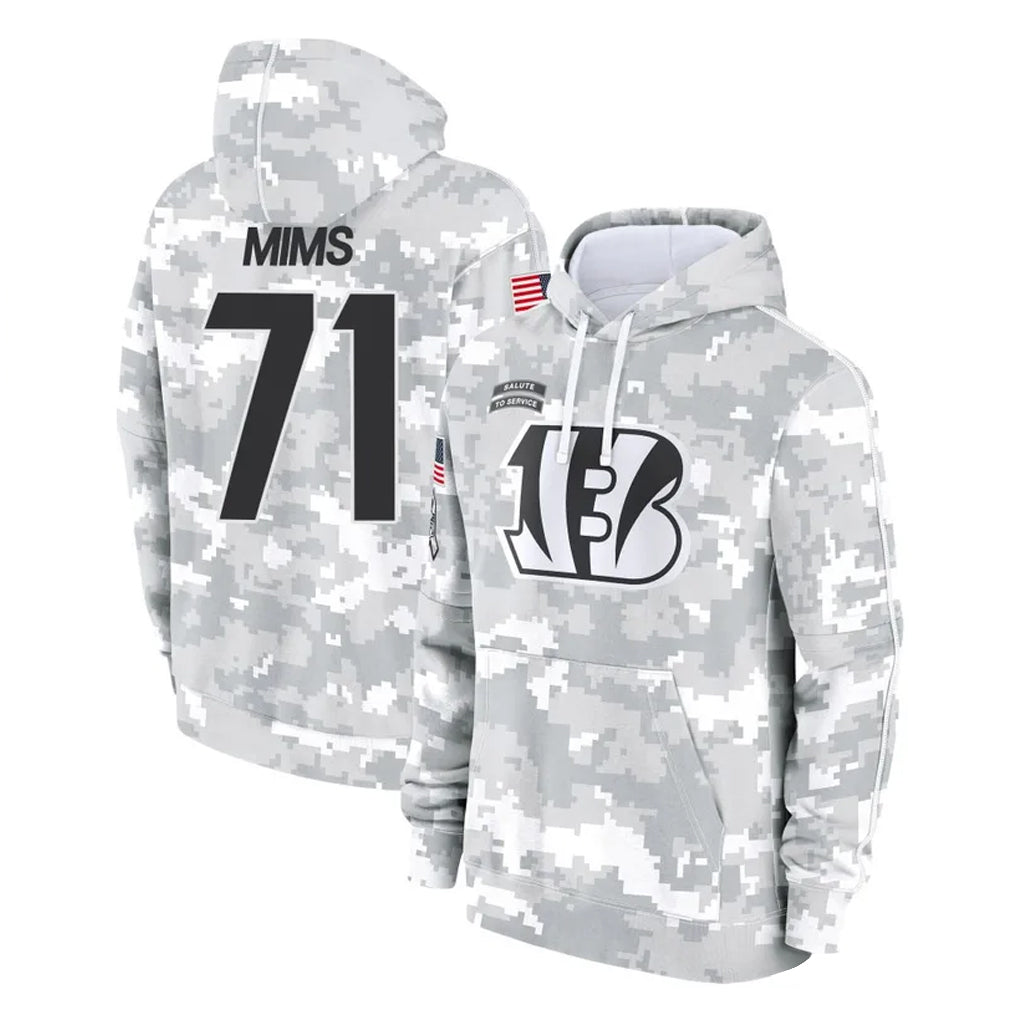 tocy C.Bengals #71 Amarius Mims Player Arctic Camo Salute to Service Pullover Hoodie Limited Stitched Jerseys