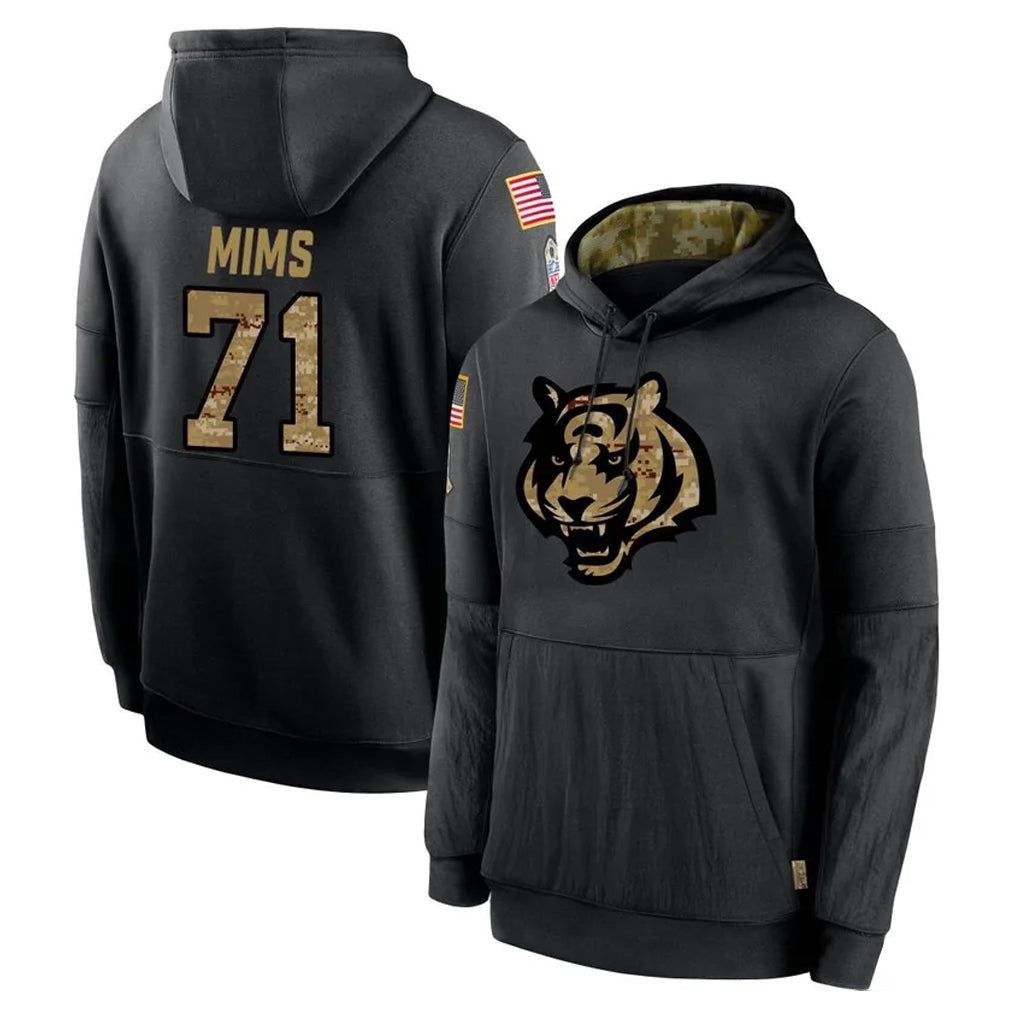 tocy C.Bengals #71 Amarius Mims Player Black Salute to Service Pullover Hoodies Limited Stitched Jerseys