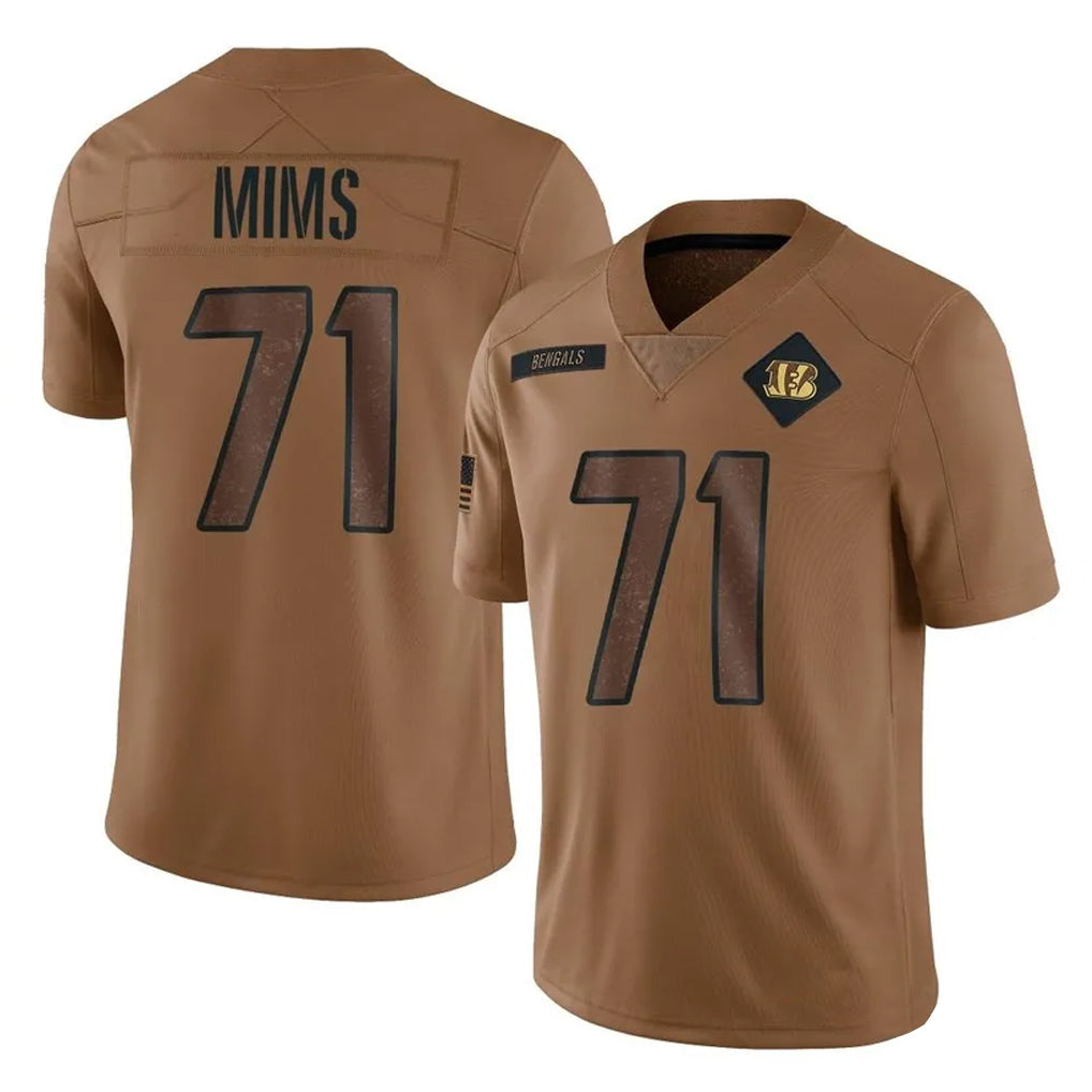 tocy C.Bengals #71 Amarius Mims Player Brown Salute to Service Limited Stitched Jerseys
