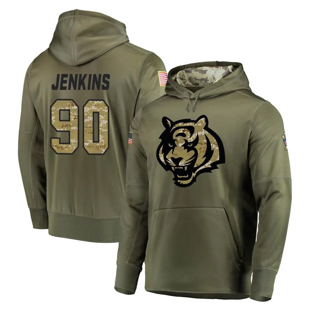 tocy C.Bengals #90 Kris Jenkins Jr Player Olive Salute to Service Pullover Hoodies Home Game Stitched Jerseys