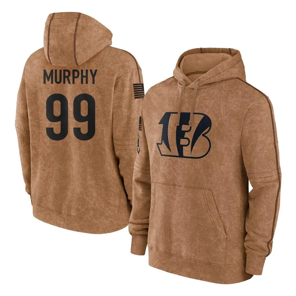 tocy C.Bengals #99 Myles Murphy Player Brown Salute to Service Pullover Hoodie Limited Stitched Jerseys