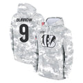 tocy C.Bengals #9 Joe Burrow Player Arctic Camo Salute to Service Pullover Hoodie Limited Stitched Jerseys