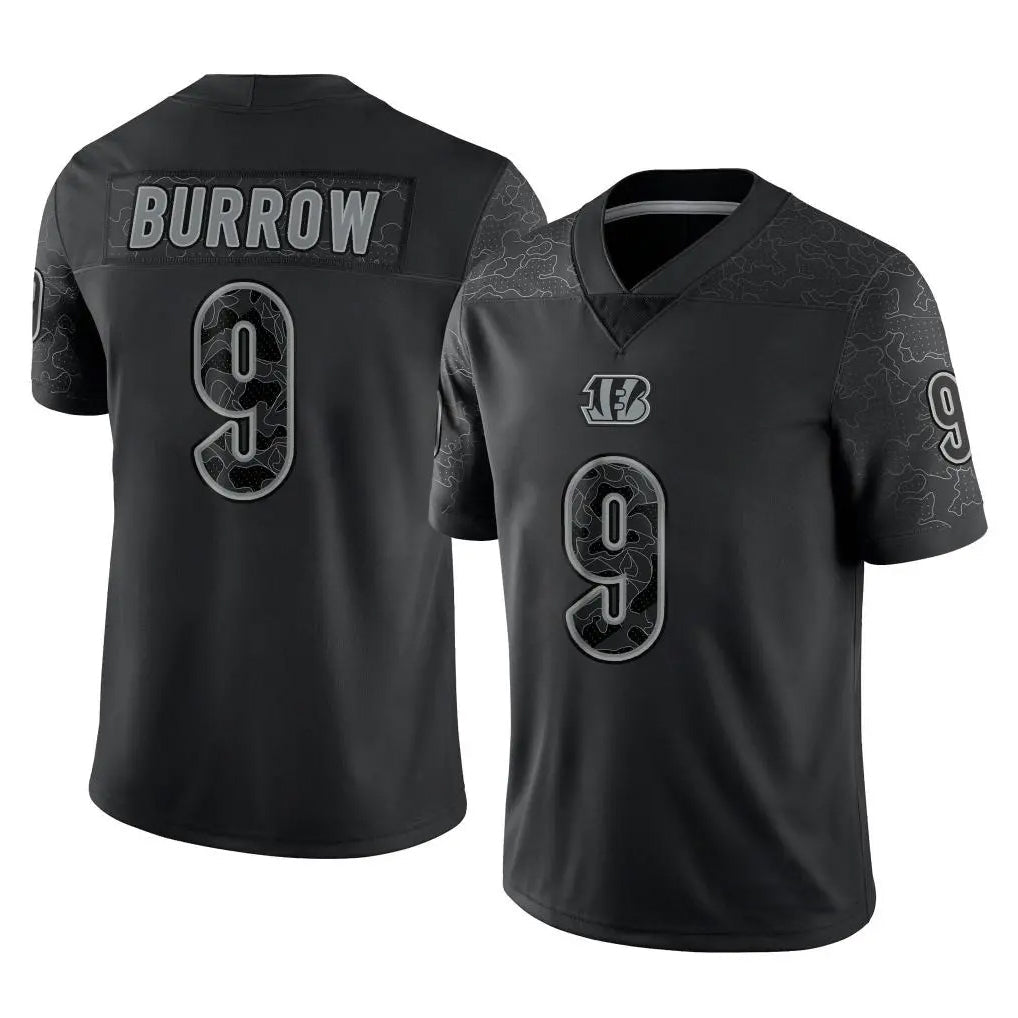 tocy C.Bengals #9 Joe Burrow Player Black Reflective Limited Game Stitched Jerseys