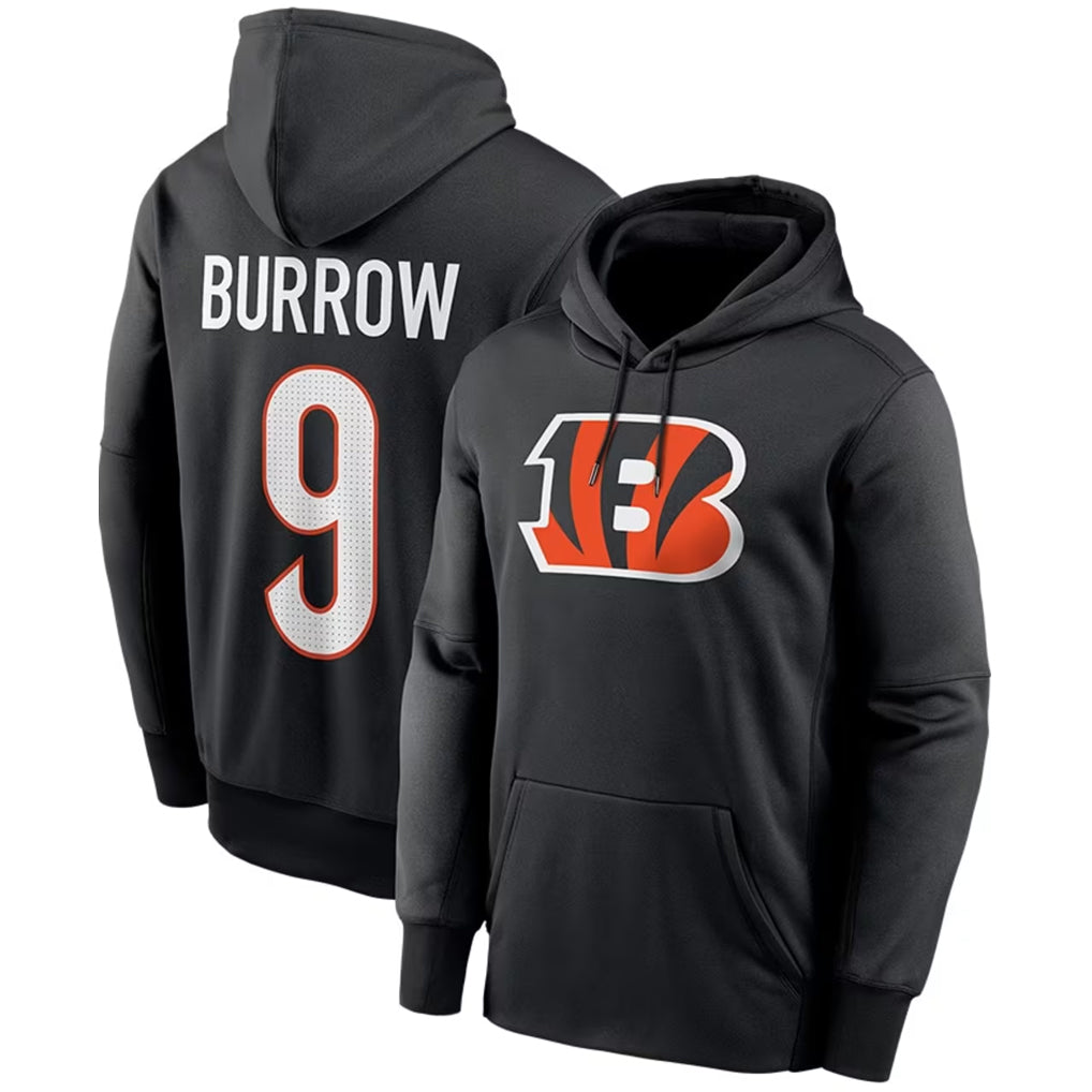 tocy C.Bengals #9 Joe Burrow Player Black Salute to Service Pullover Hoodies Game Stitched Jerseys