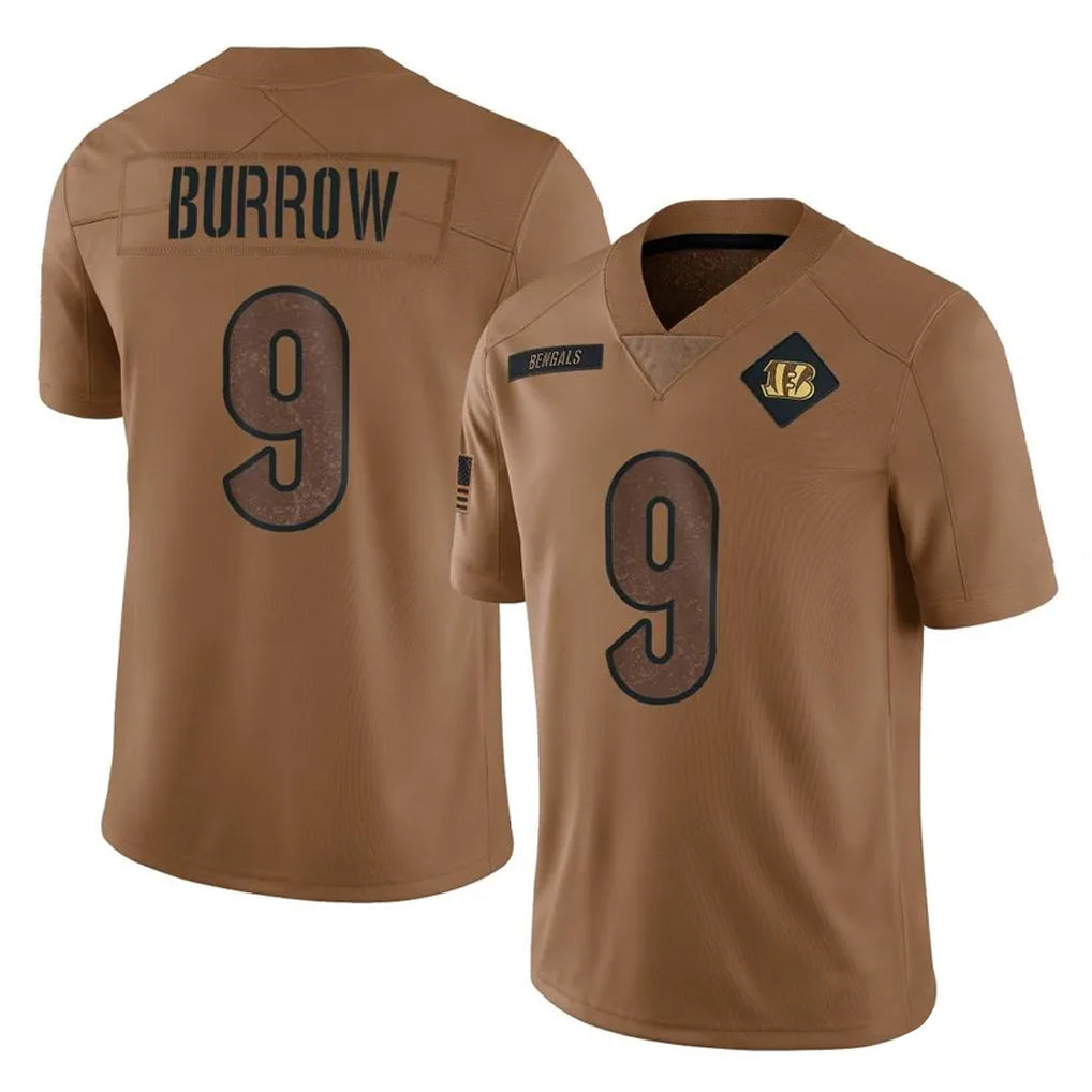 tocy C.Bengals #9 Joe Burrow Player Brown Salute to Service Limited Stitched Jerseys