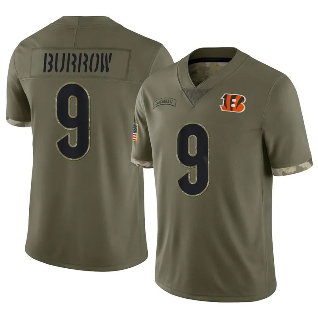 tocy C.Bengals #9 Joe Burrow Player Olive Salute to Service Limited Game Stitched Jerseys