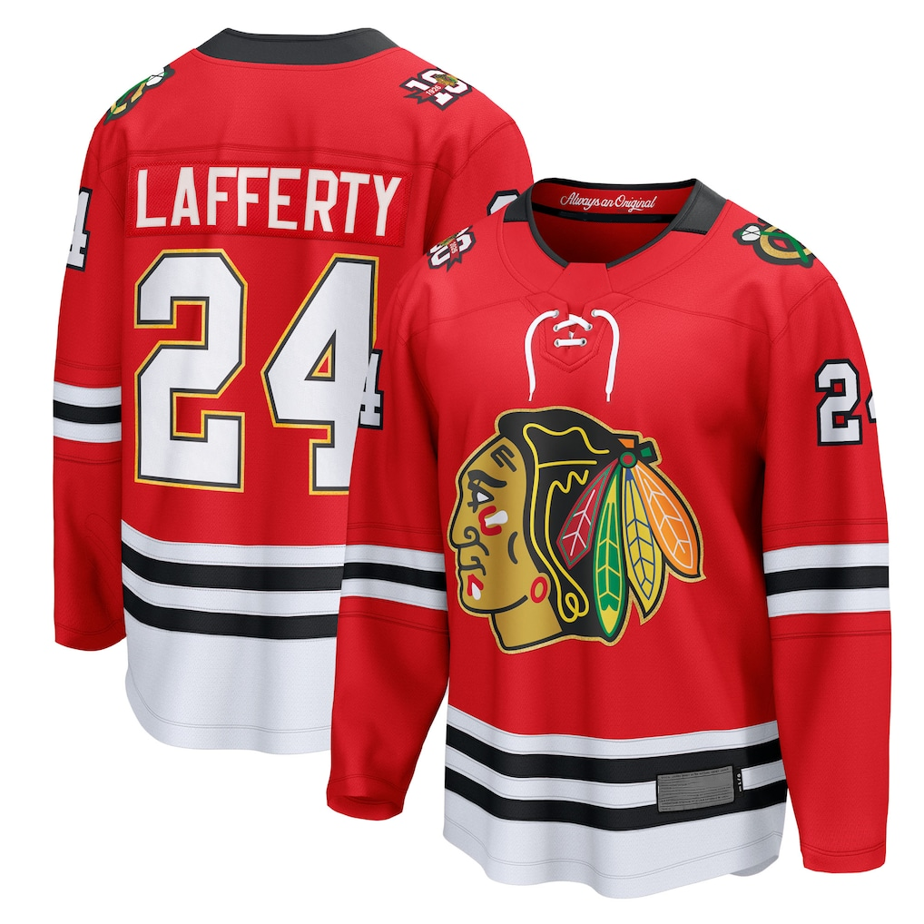 Tocy C.Blackhawks #24 Sam Lafferty Red Centennial Breakaway Player Jerseys