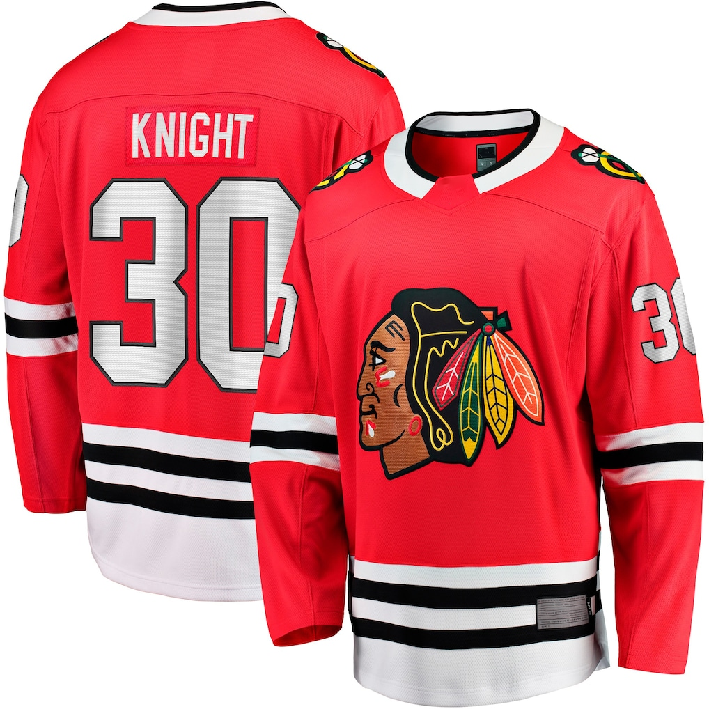 Tocy C.Blackhawks #30 Spencer Knight Red Home Breakaway Jerseys