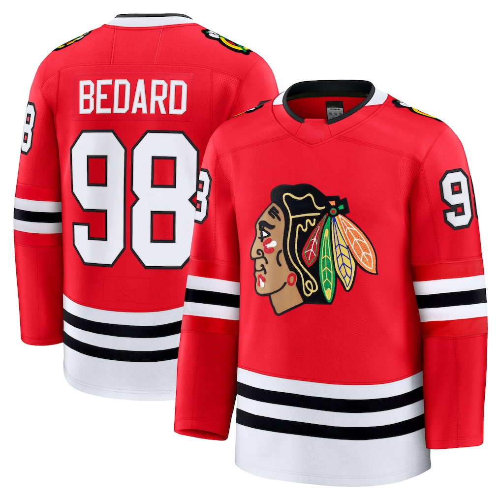 Tocy C.Blackhawks #98 Connor Bedard Red Home Premium Jerseys