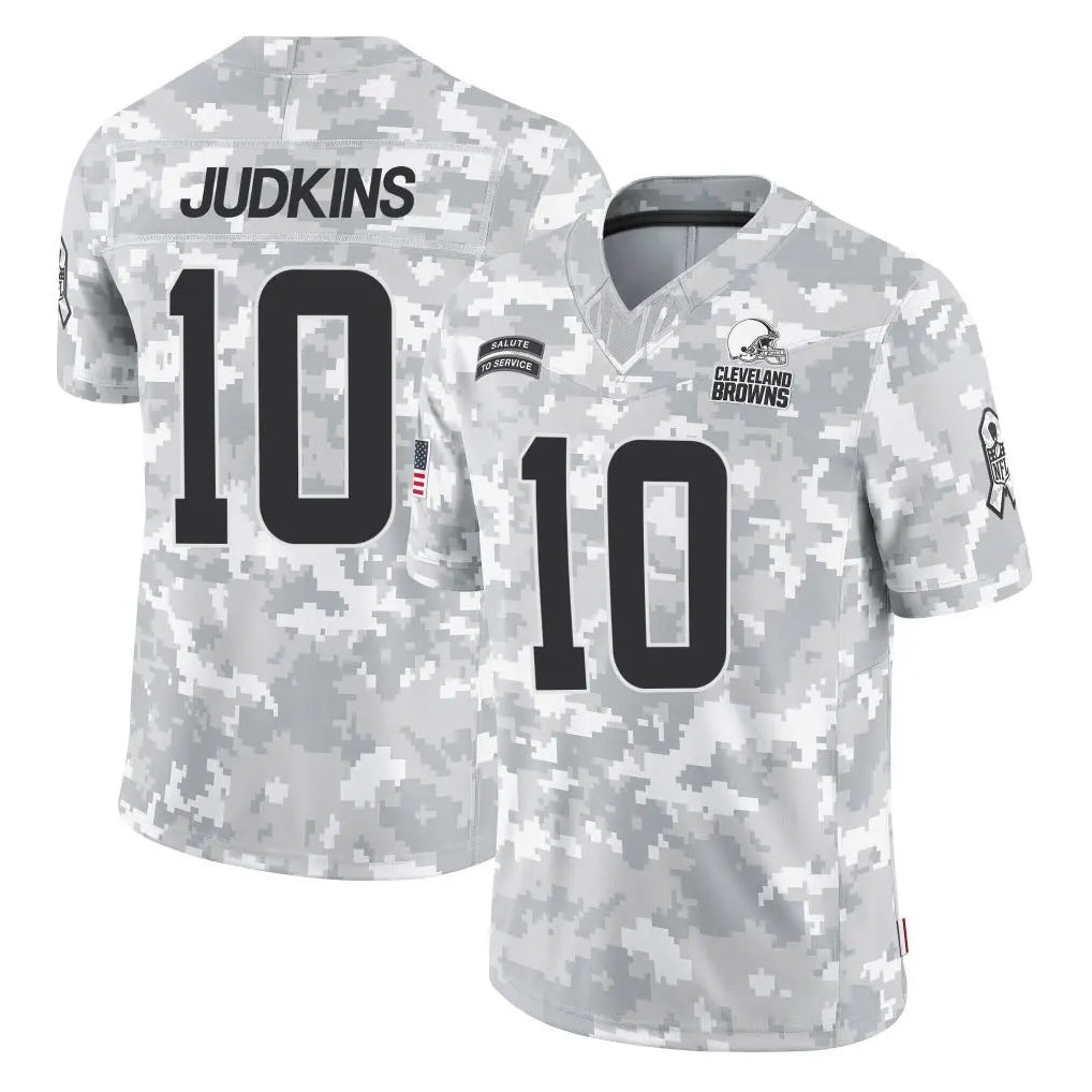 tocy C.Browns #10 Quinshon Judkins Player Arctic Camo Salute to Service Limited Home Game Stitched Jerseys