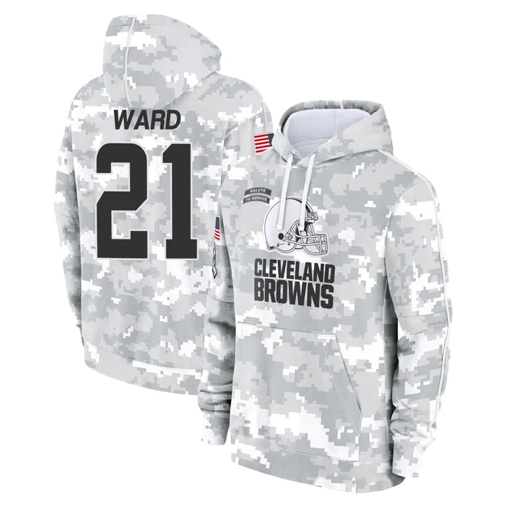 tocy C.Browns #21 Denzel Ward Player Arctic Camo Salute to Service Hoodies Limited Game Stitched Jerseys