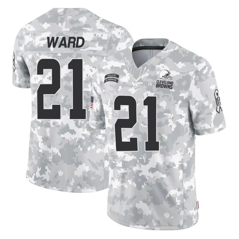 tocy C.Browns #21 Denzel Ward Player Arctic Camo Salute to Service Limited Home Game Stitched Jerseys