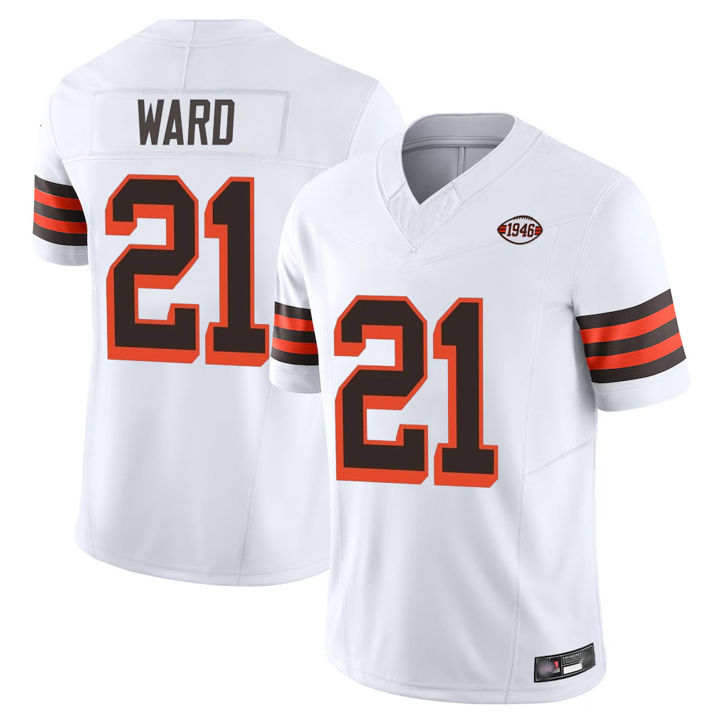 tocy C.Browns #21 Denzel Ward Player White Limited Vapor F.U.S.E. Alternate Game Stitched Jerseys