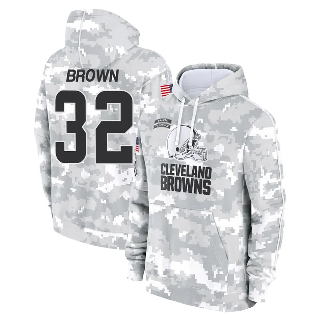 tocy C.Browns #32 Jim Brown Player Arctic Camo Salute to Service Hoodies Limited Game Stitched Jerseys