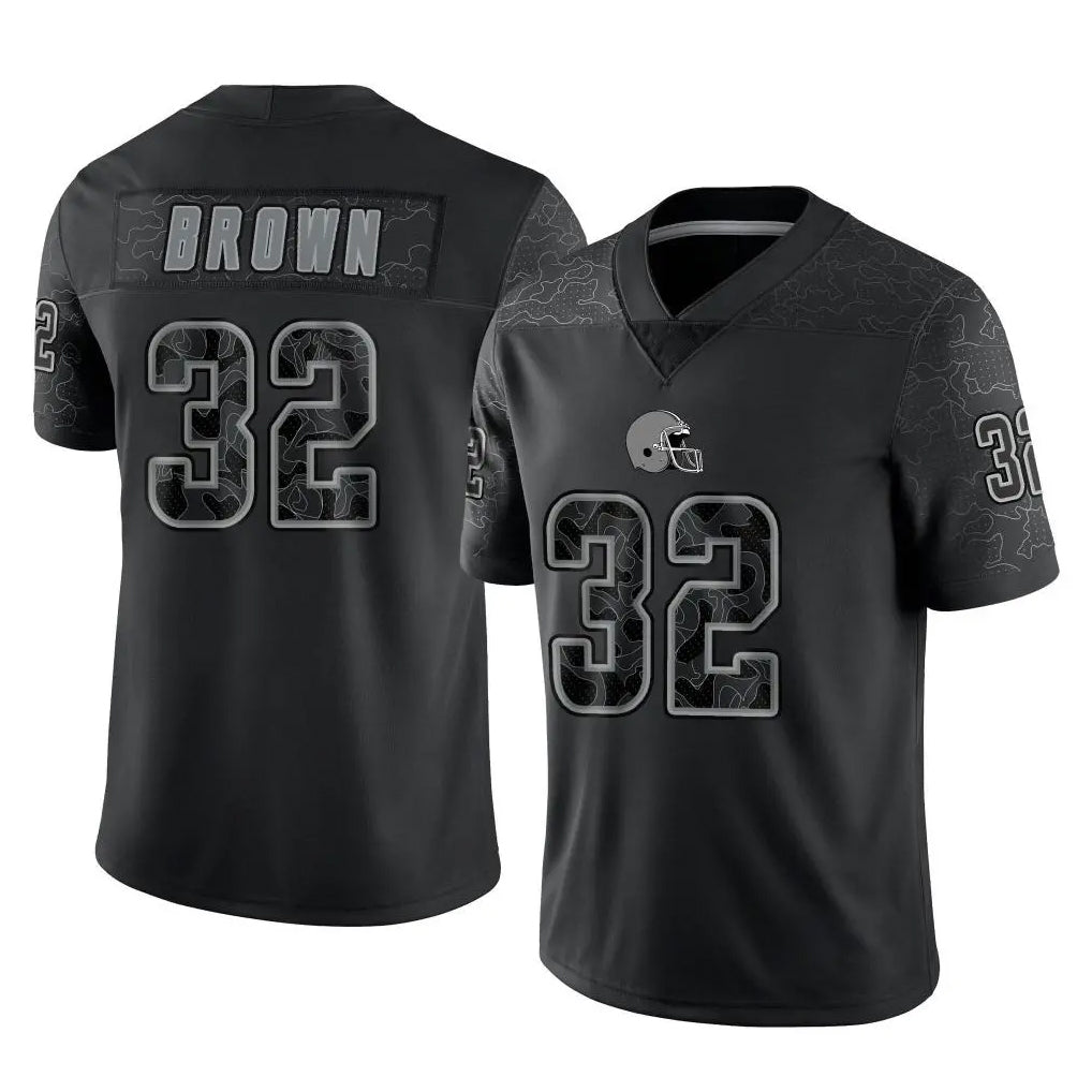 tocy C.Browns #32 Jim Brown Player Black Reflective Home Game Stitched Jerseys