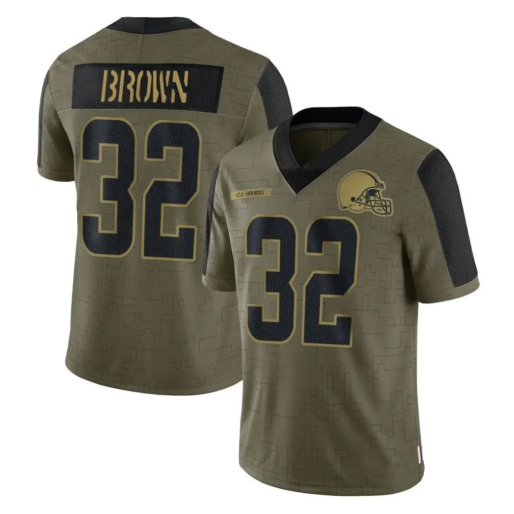 tocy C.Browns #32 Jim Brown Player Olive Salute to Service Limited Home Game Stitched Jerseys