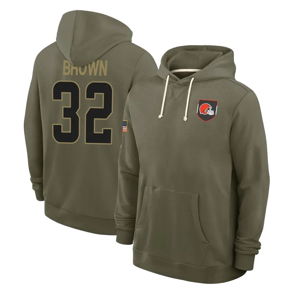 tocy C.Browns #32 Jim Brown Player Olive Salute to Service Pullover Hoodies Limited Stitched Jerseys