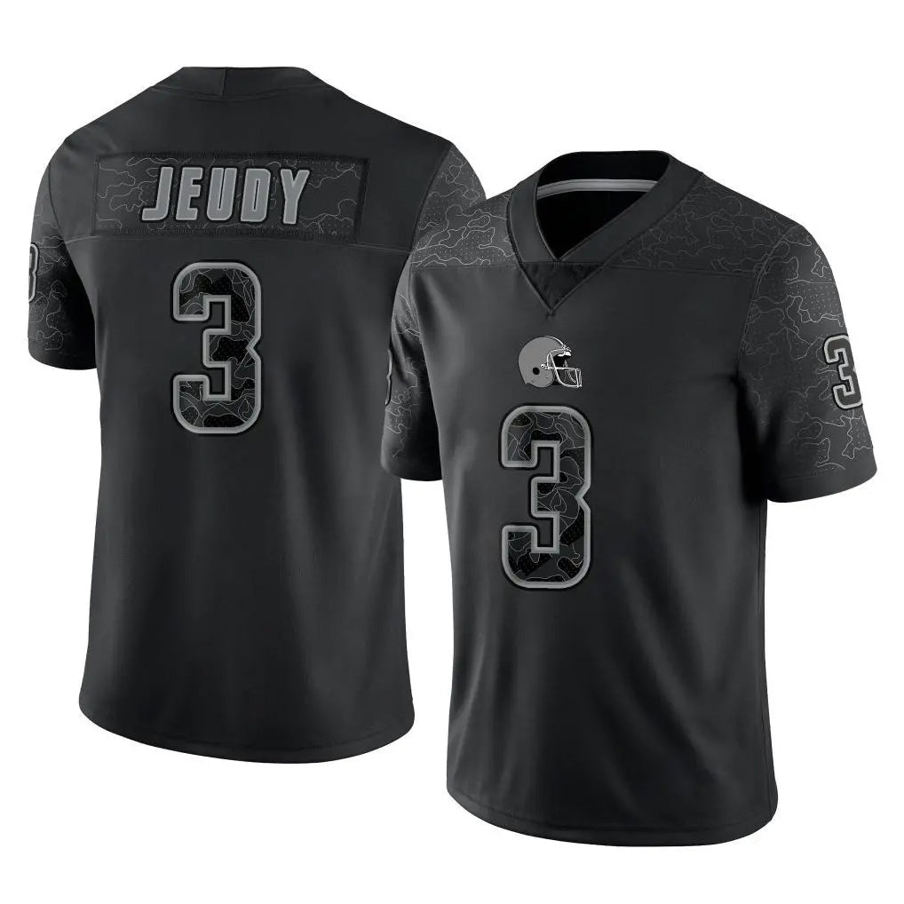 tocy C.Browns #3 Jerry Jeudy Player Black Reflective Home Game Stitched Jerseys