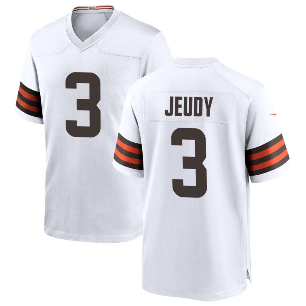 tocyC.Browns #3 Jerry Jeudy Player White Home Game Stitched Jerseys