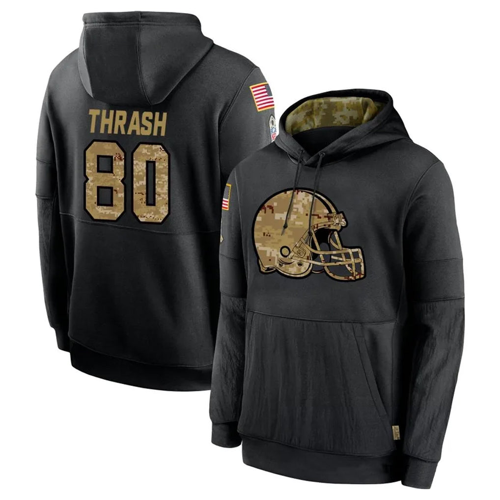 tocy C.Browns #80 Jamari Thrash Player Black Salute to Service Pullover Hoodies Limited Stitched Jerseys