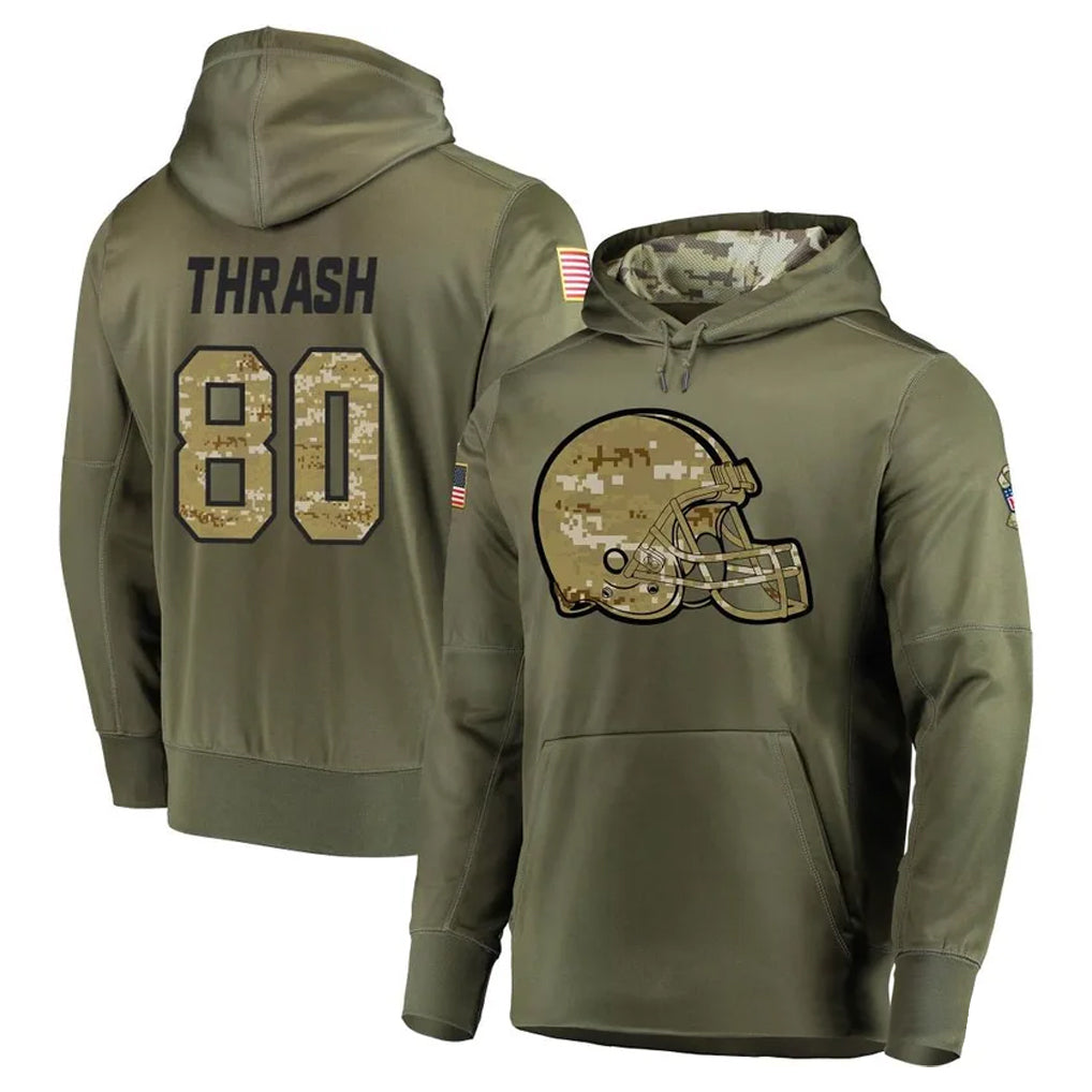 tocy C.Browns #80 Jamari Thrash Player Olive Salute to Service Pullover Hoodies Home Game Stitched Jerseys