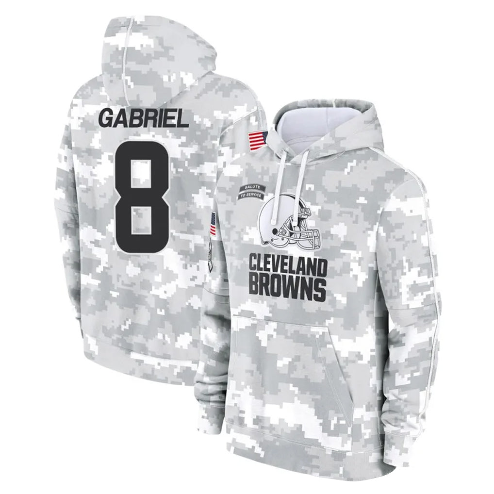 tocy C.Browns #8 Dillon Gabriel Player Arctic Camo Salute to Service Hoodies Limited Game Stitched Jerseys