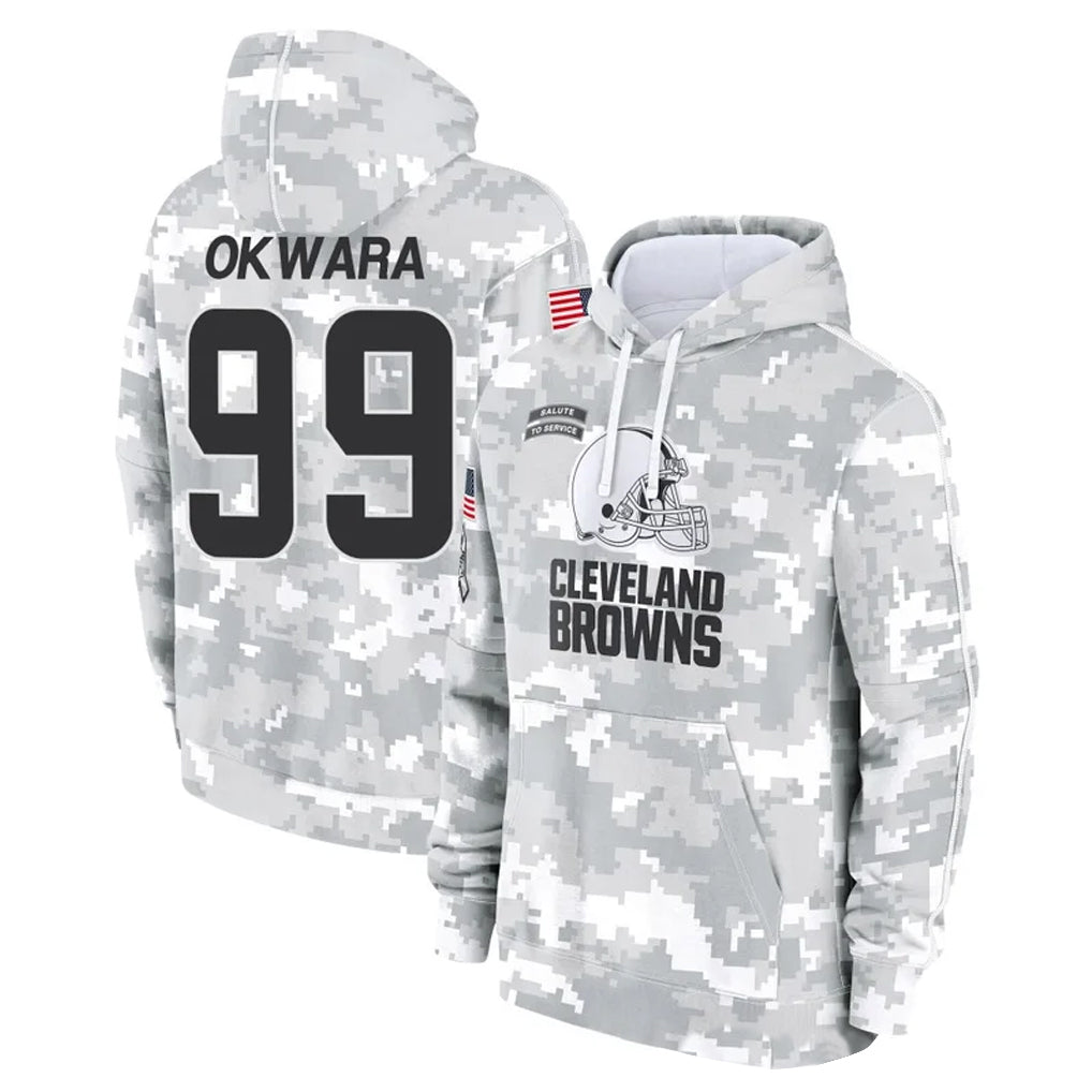 tocy C.Browns #99 Julian Okwara Player Arctic Camo Salute to Service Hoodies Limited Game Stitched Jerseys