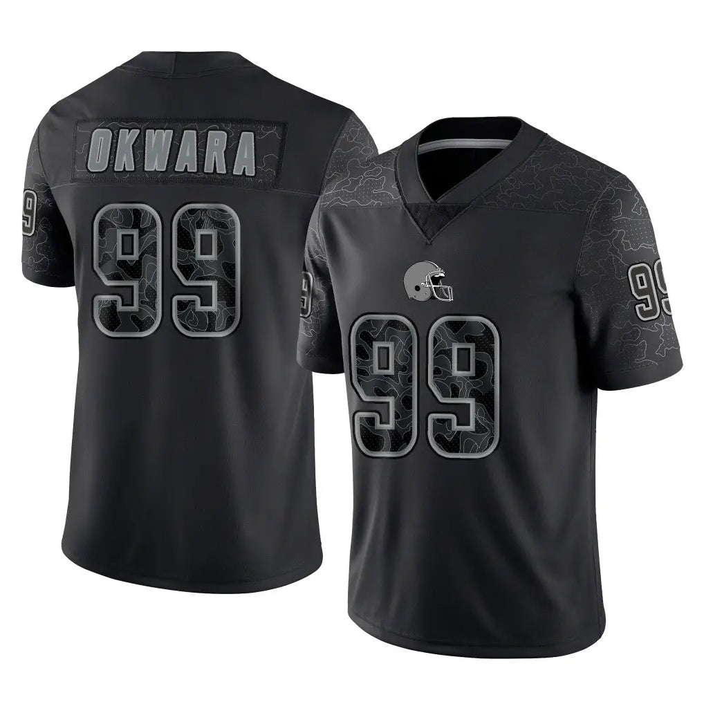 tocy C.Browns #99 Julian Okwara Player Black Reflective Home Game Stitched Jerseys