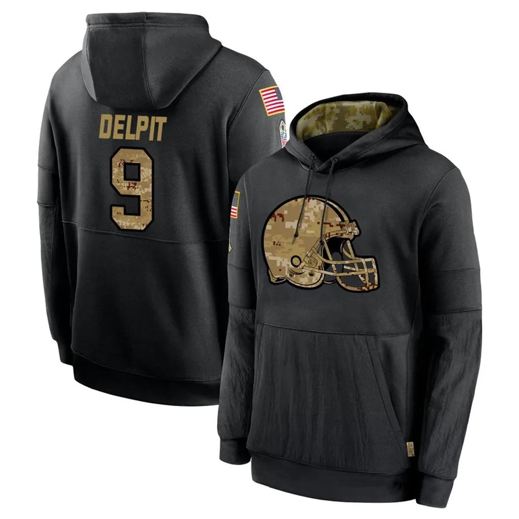tocy C.Browns #9 Grant Delpit Player Black Salute to Service Pullover Hoodies Limited Stitched Jerseys