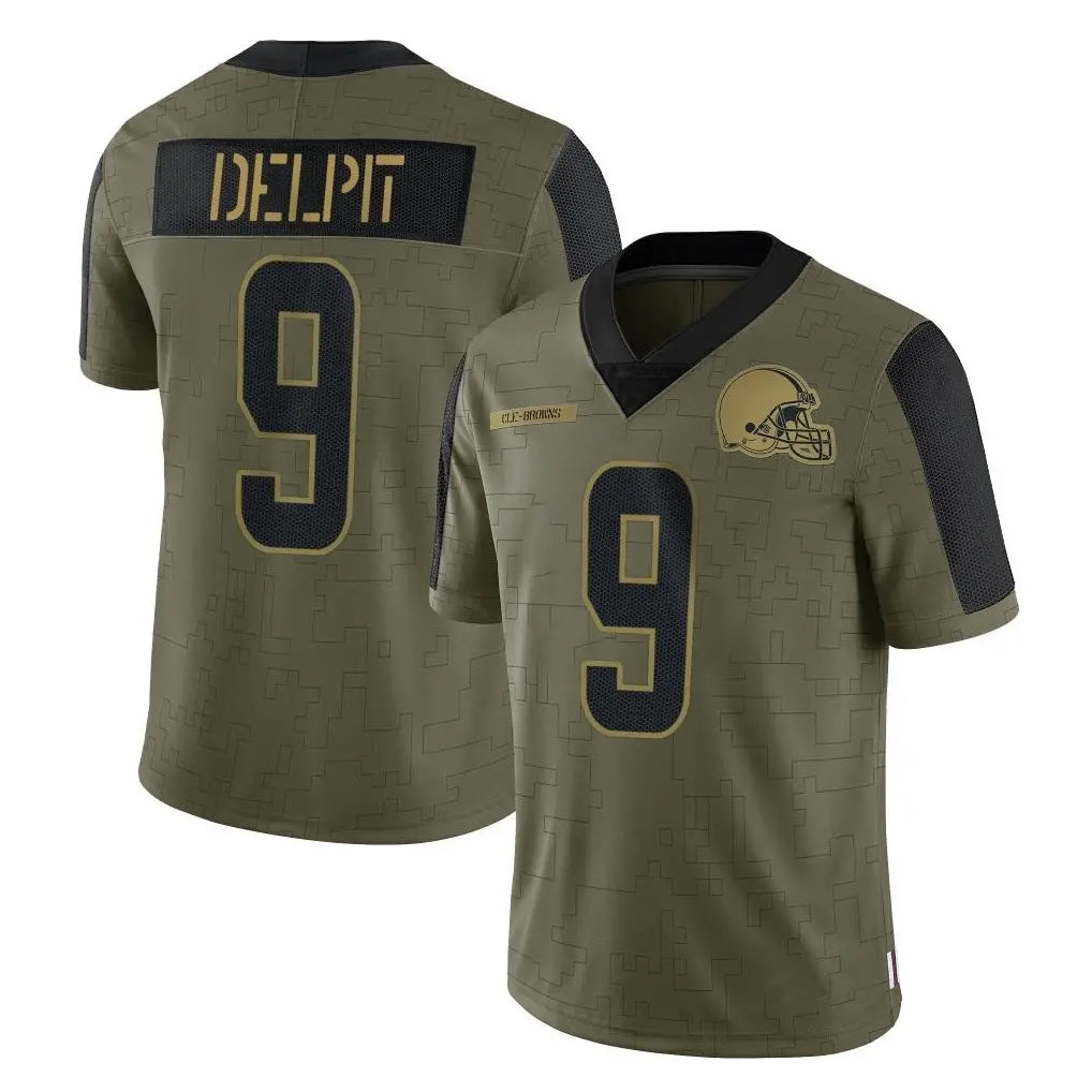 tocy C.Browns #9 Grant Delpit Player Olive Salute to Service Limited Home Game Stitched Jerseys